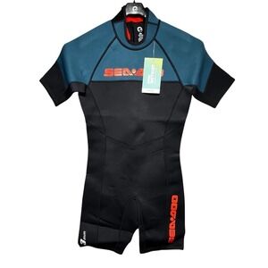 SeaDoo Mens 3mm Escape Shorty Wetsuit Medium Blue Black Watersports Surfwear NWT